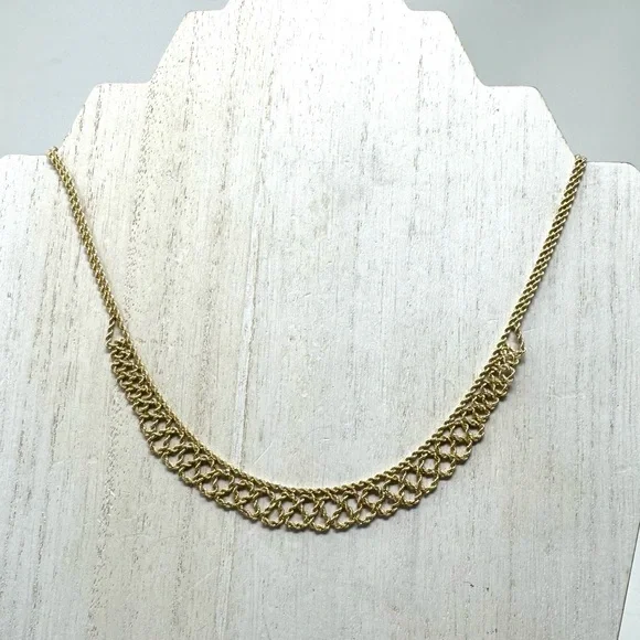 14K solid yellow gold twisted mesh rope necklace, 5.4g